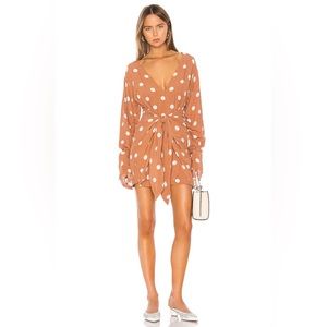 NEW L'Academie The Violette Mini Dress, Rust & Ivory Dot, Size S